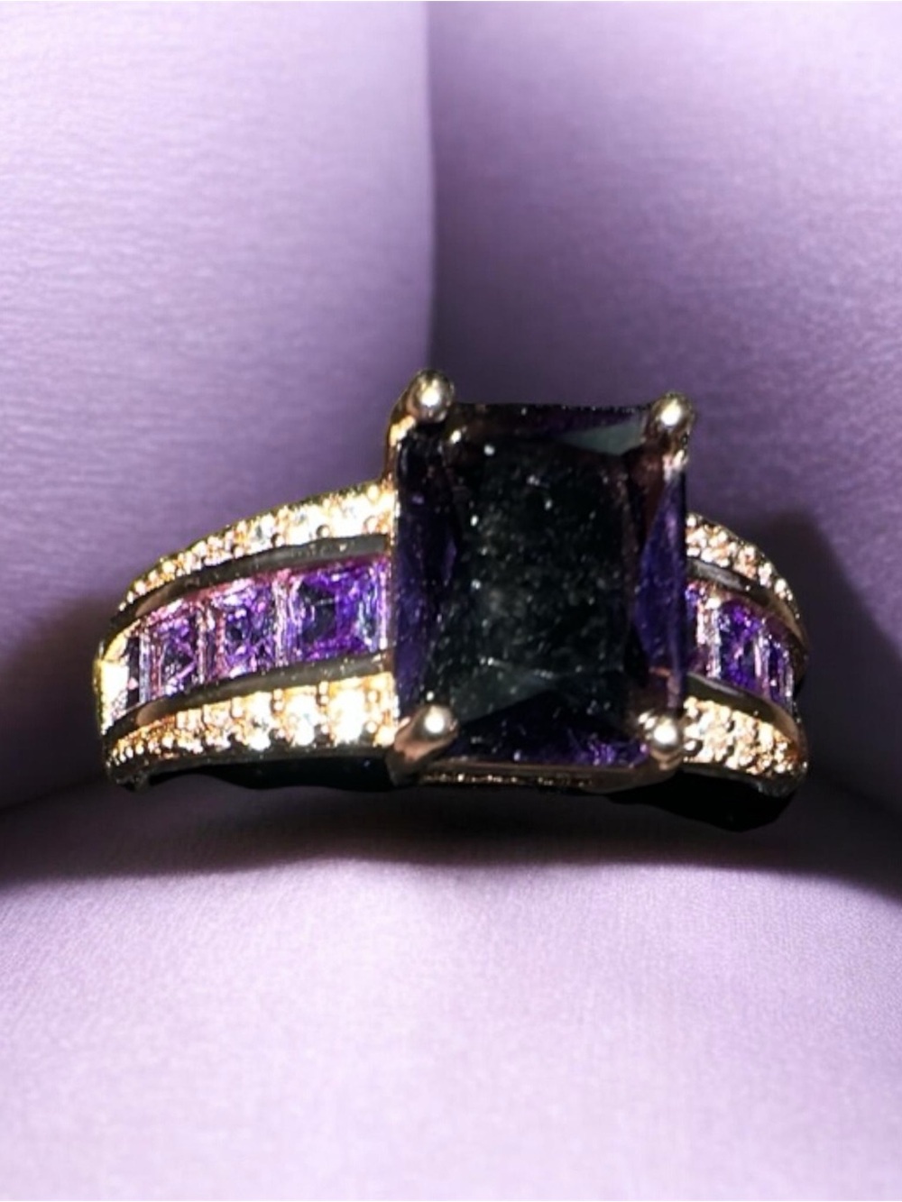 Rose Gold band with an Elegant Purple Gemstone Cocktail Ring - Women Jewelry